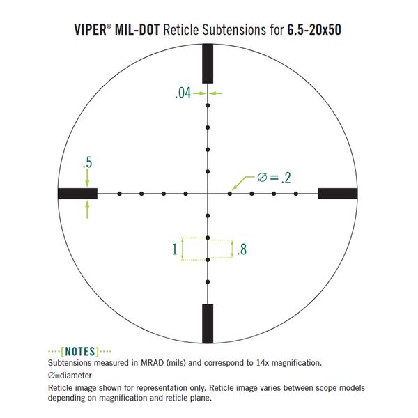 Hovedbilde Vortex Viper 6,5-20x50 Dead-Hold Mil Dot MOA 